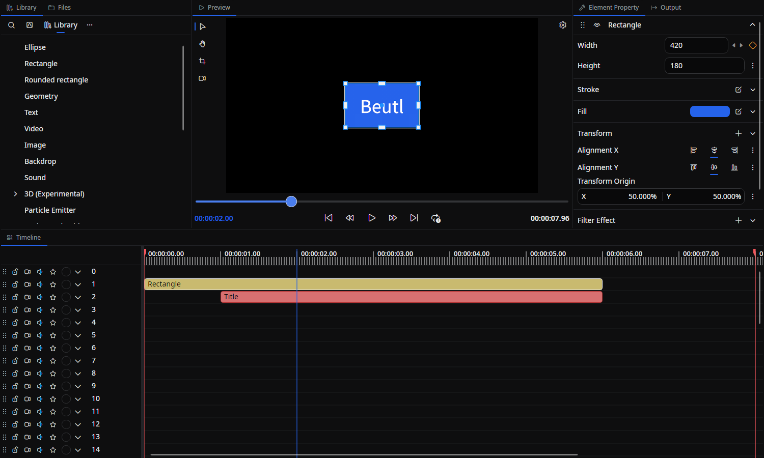 Scene editor with a selected rectangle
